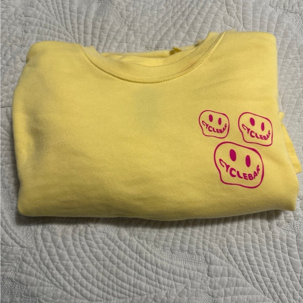 CycleBar Yellow Sweatshirt with Pink Smiley Faces